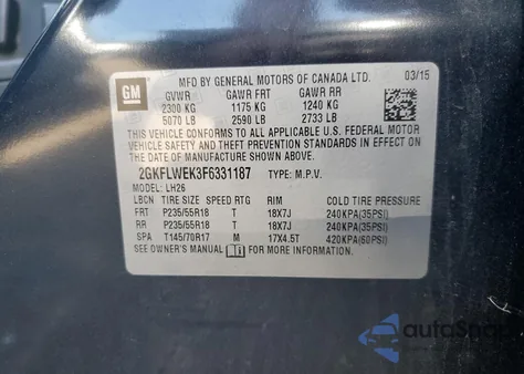 2015 GMC Terrain Sle z USA, uszkodzony, nr VIN 2GKFLWEK3F6331187